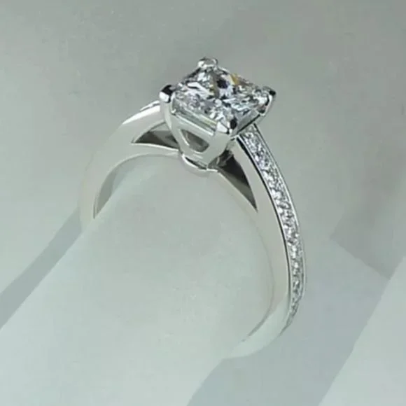 14K White Princess Square Engagement Ring - Picture 6 of 7